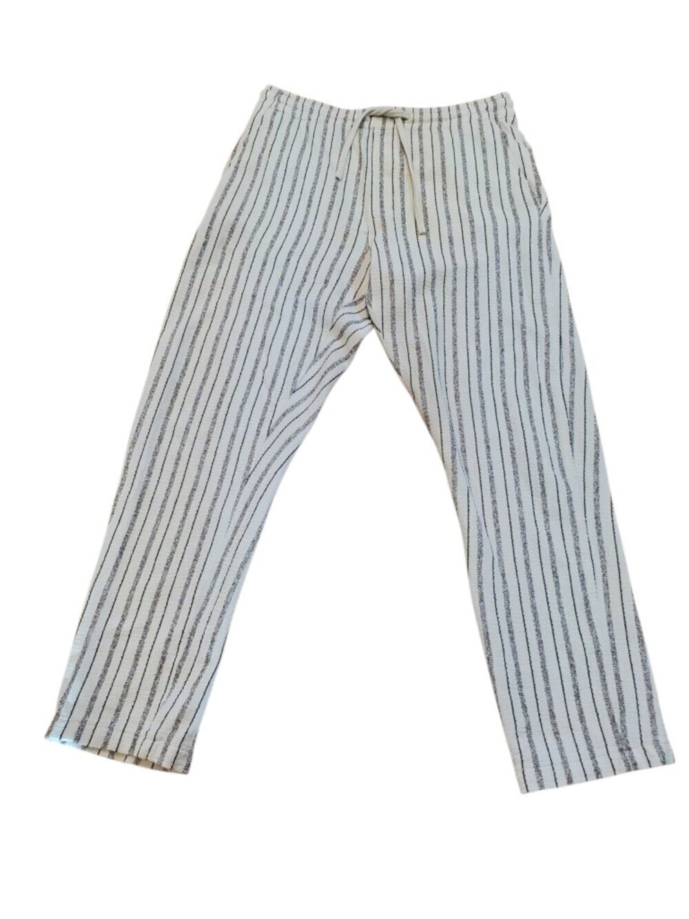 ZARA Striped Drawstring Jogger Pants Lounge Womens Cream Black Gray
